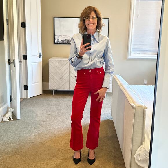 RE/DONE Mid-Rise Cropped Kick Flare Velvet Pants 25 - Picture 3 of 13